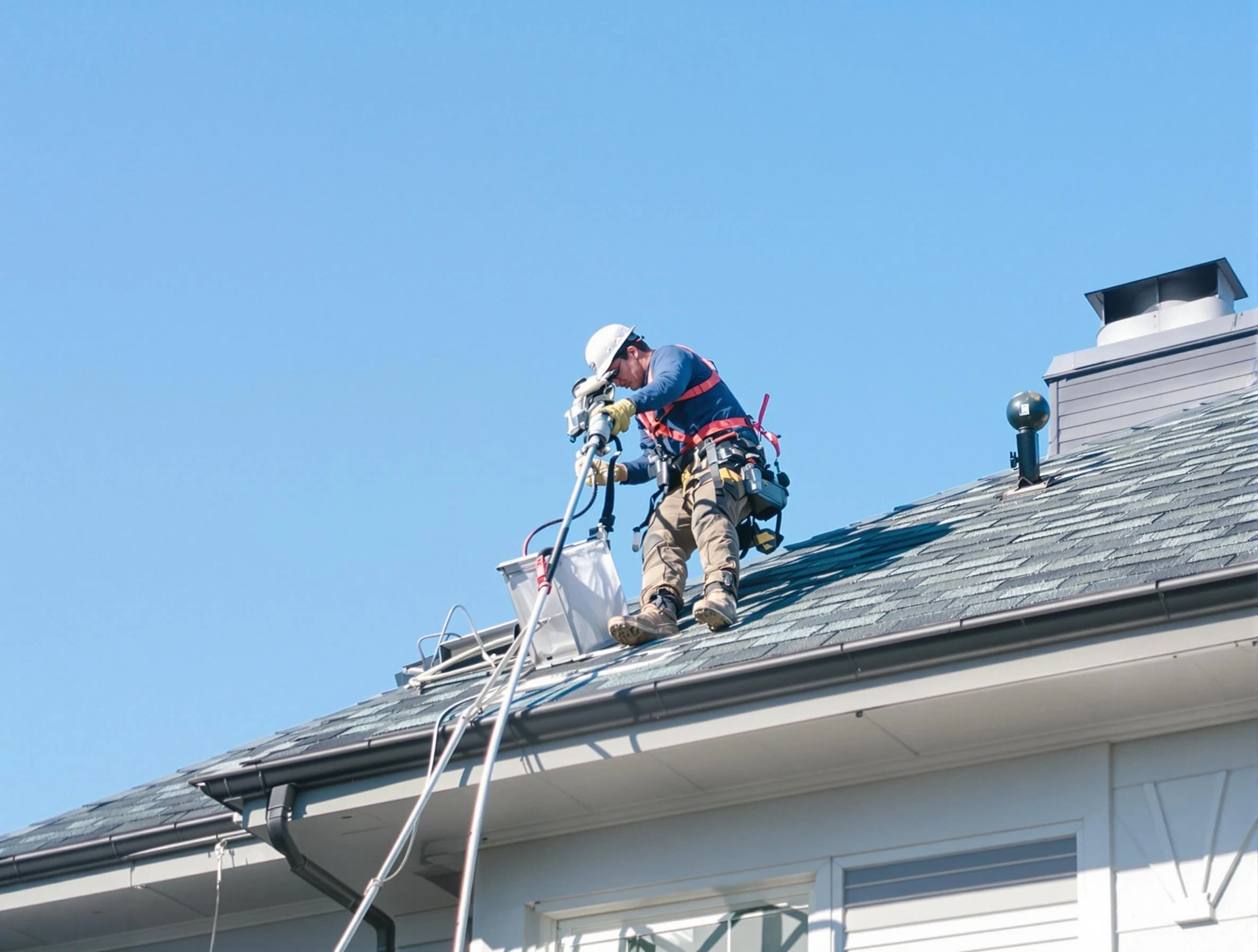 Centennial Dryer Vent Cleaning certified technician cleaning a roof-mounted dryer vent system in Centennial