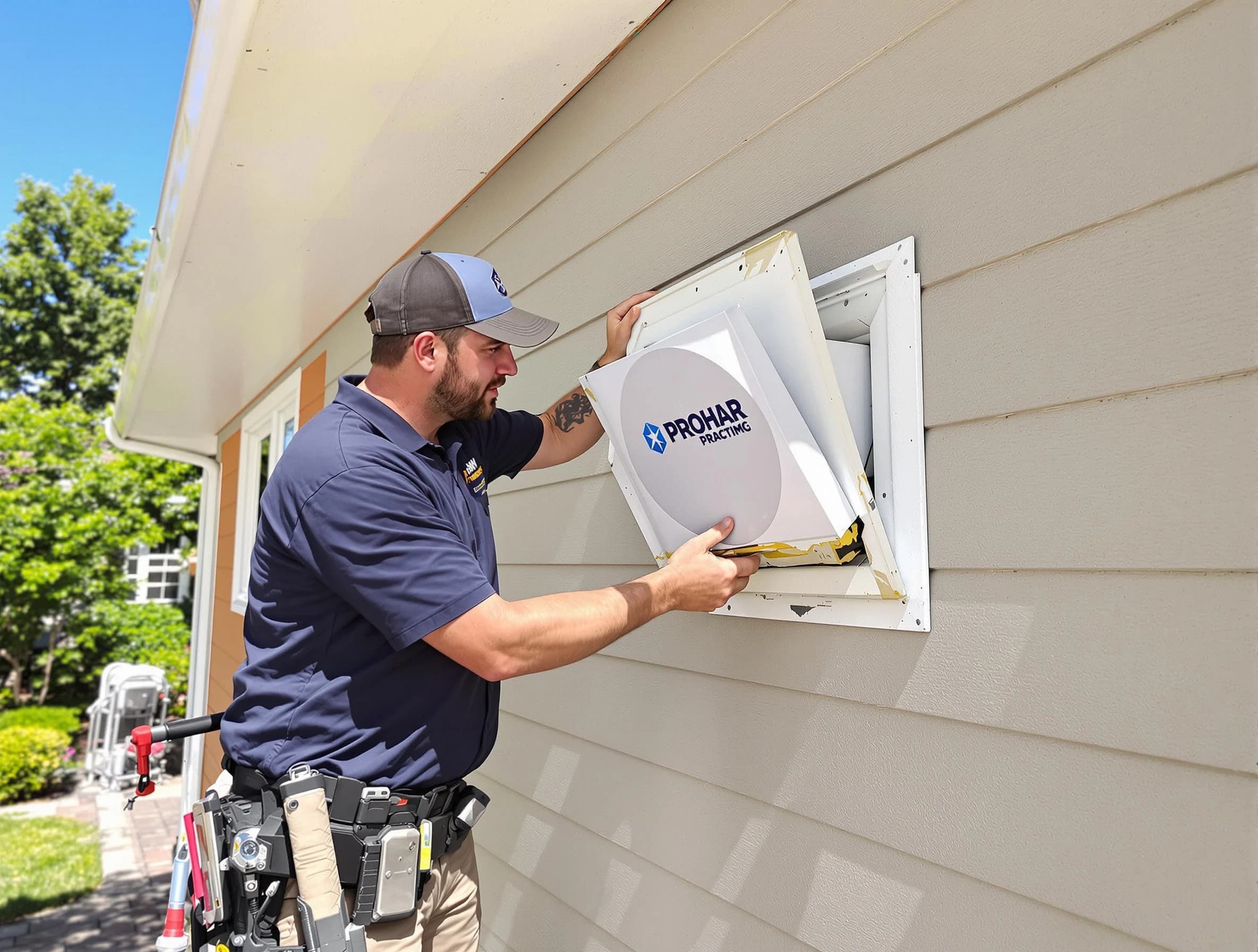 Centennial Dryer Vent Cleaning technician installing a new protective dryer vent cover on a home in Centennial