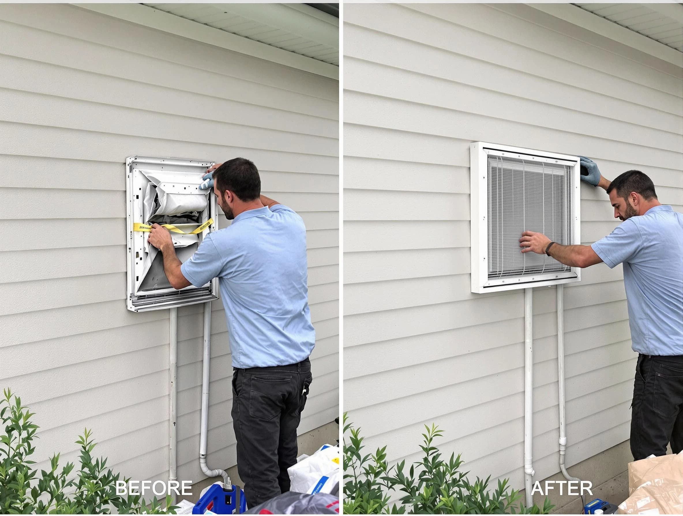 Centennial Dryer Vent Cleaning technician installing high-quality dryer vent cover at a residential property in Centennial