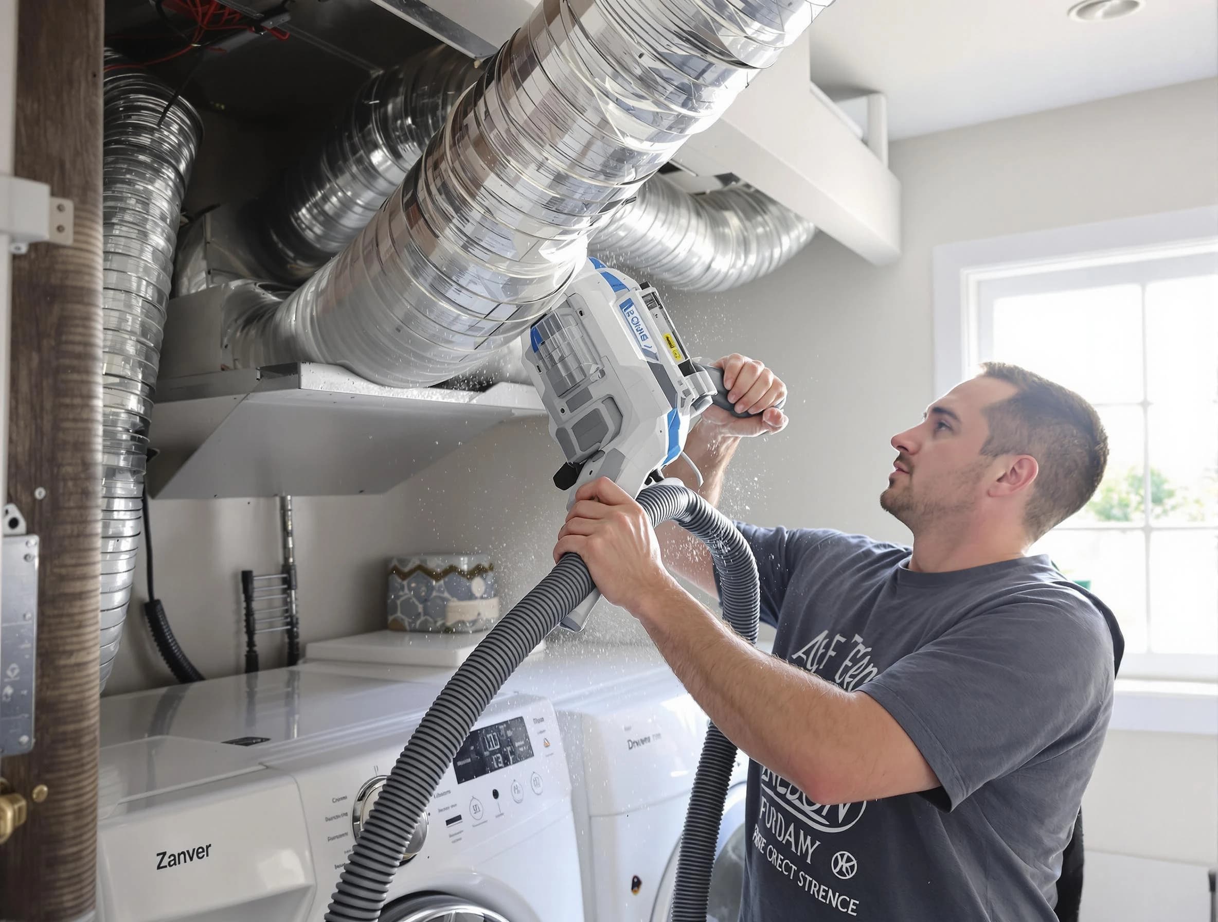 Centennial Dryer Vent Cleaning specialist cleaning deep within a dryer vent duct system in Centennial
